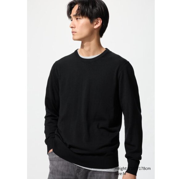 Uniqlo 100% Wool Lightweight Crew Neck Sweater, L, Black - Picture 3 of 8